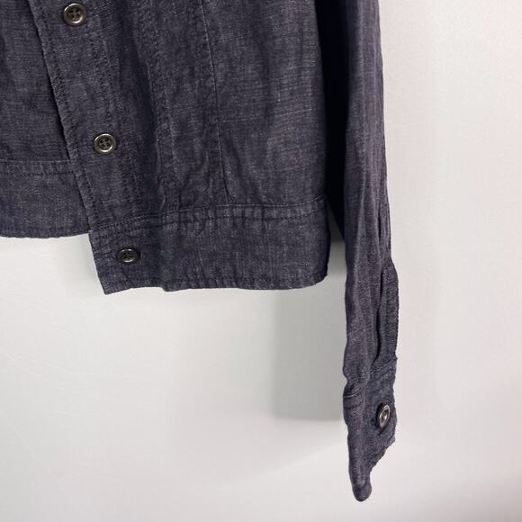 Eileen Fisher Small S Blue Organic Linen Button Front Jacket Lightweight Cropped - Picture 4 of 7